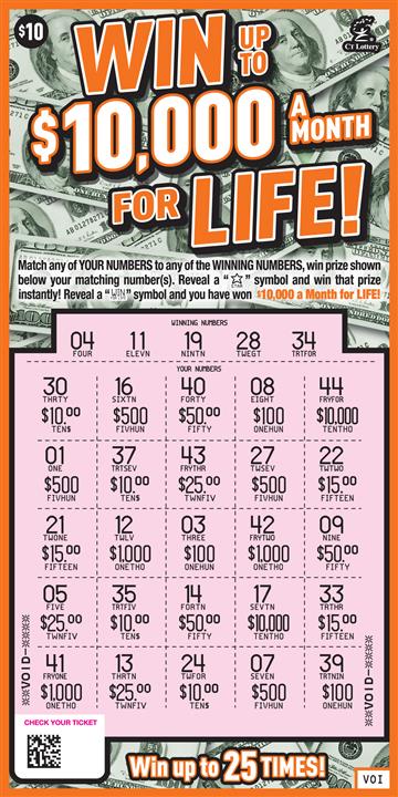 WIN UP TO $10,000 A MONTH FOR LIFE rollover image